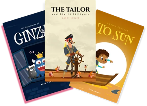 Three books titled The Tailor, The Pirate, and The Sailor displayed together on a wooden surface.