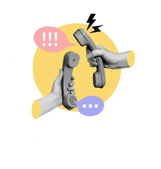 Two hands holding a smartphone and a traditional phone receiver, illustrating communication technology.