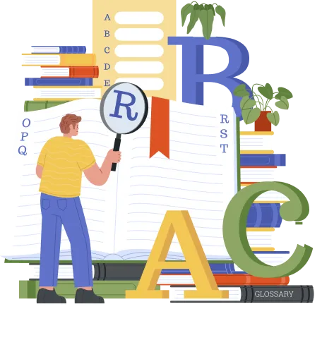 A man uses a magnifying glass to read books, focusing intently on the pages.