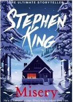 Cover of Stephen King's Misery, featuring a typewriter and a dark, moody background, reflecting the book's suspenseful theme.
